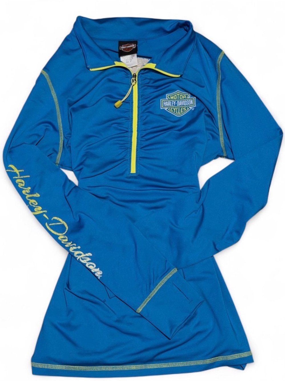 Y2K Harley Davidson Neon Blue and Green Quarter Zip Jacket